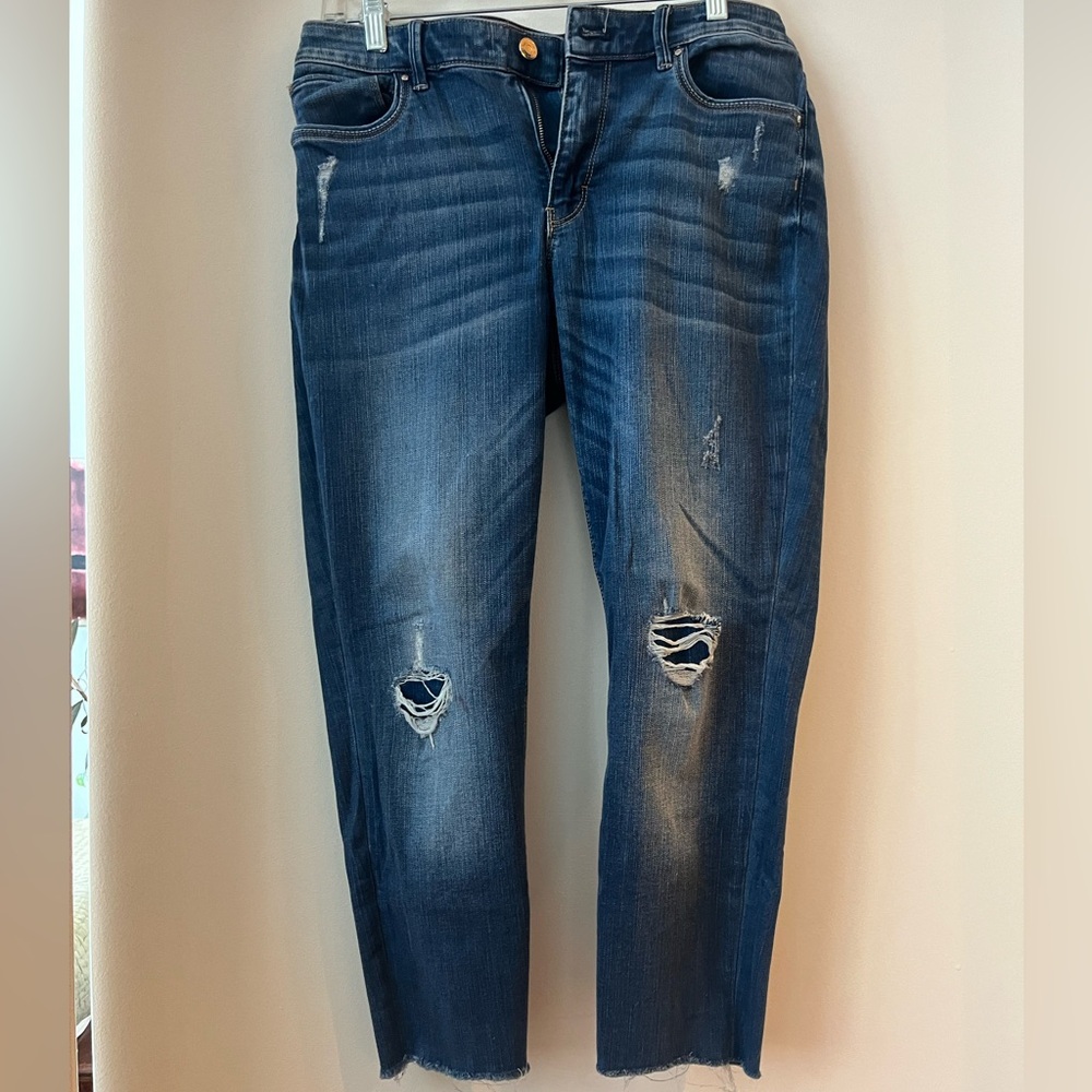 White House Black Market Blue Boyfriend Jeans Distressed